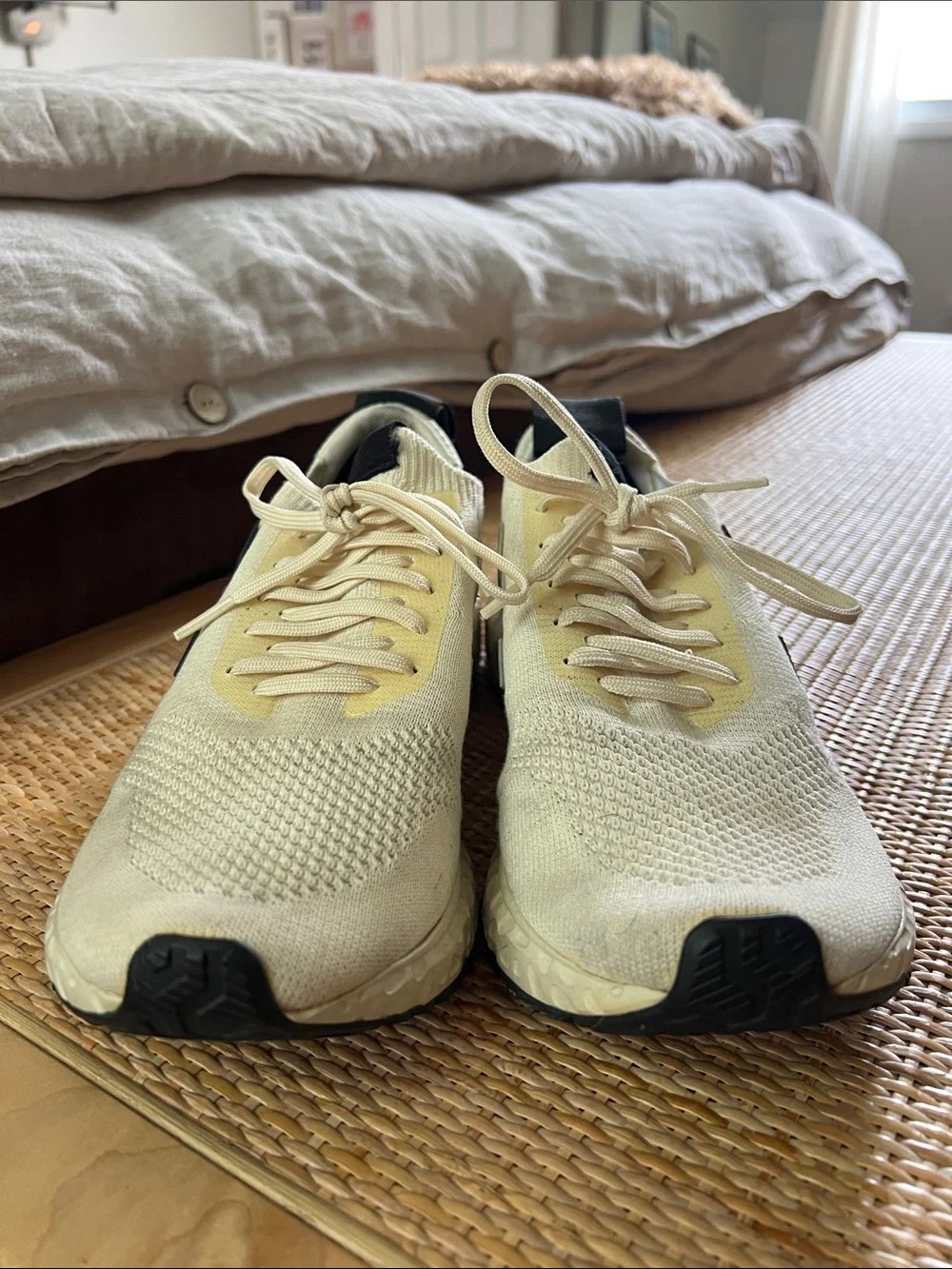 Veja x Rick Owen’s Collab Cream Knit Sneakers with Black V Accent